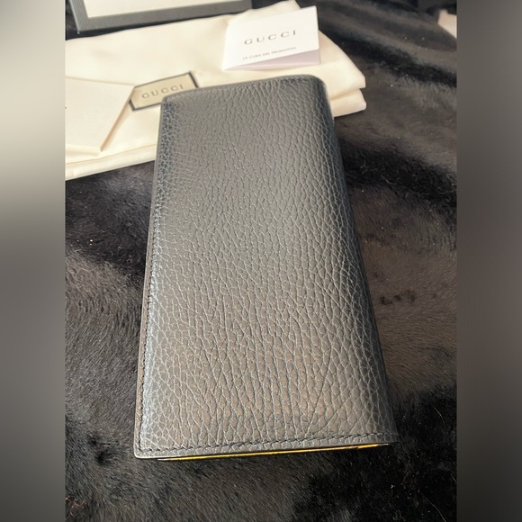 The Gucci GG Black Long Fold Wallet with Yellow Interior with box, bag - Picture 5 of 15